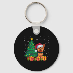 Ugly Yorkshire Terrier Santa Hat Christmas Lights Keychain