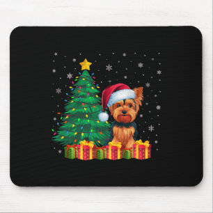Ugly Yorkshire Terrier Santa Hat Christmas Lights Mouse Pad