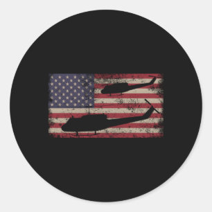 Uh1 Huey Helicopter Usa American Flag Classic Round Sticker