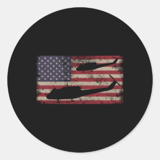 Uh1 Huey Helicopter Usa American Flag Classic Round Sticker