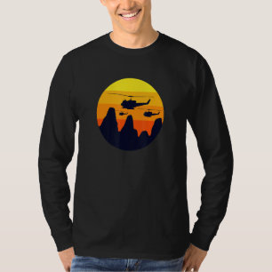 Uh 1 Huey Retro Helicopter Vintage Sunset Vietnam  T-Shirt