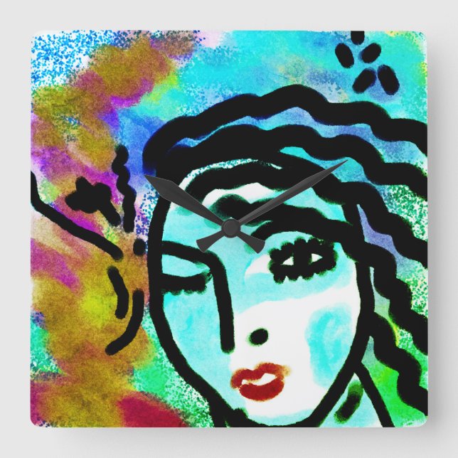 Uh Huh Original Abstract Art Square Wall Clock (Front)