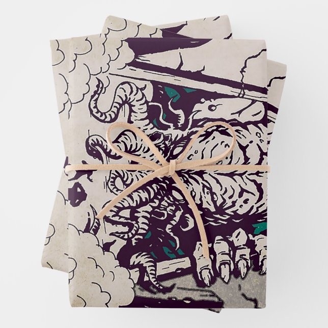 Uh-Oh Cthulhu Monster T-Shirt Wrapping Paper Sheet (In situ)