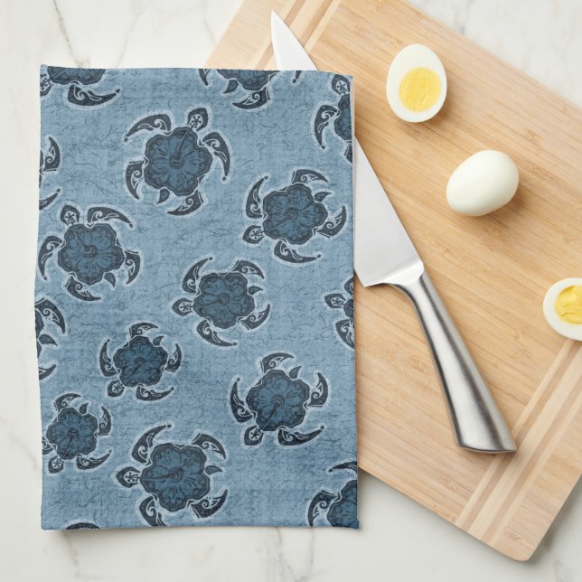 Uhane Honu Hibiscus Batik Hawaiian Turtle Kitchen Towel (Quarter Fold)