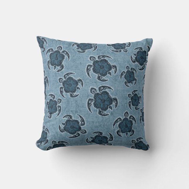 Uhane Honu Hibiscus Batik Hawaiian Turtle Throw Pillow (Front)