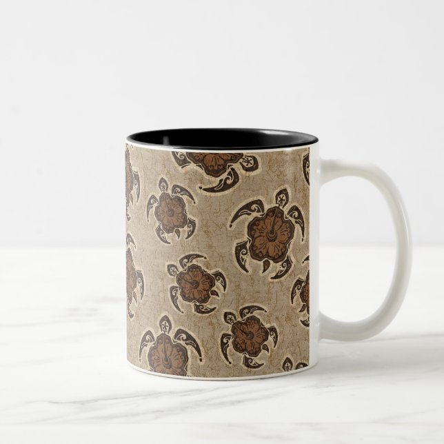 Uhane Honu Hibiscus Batik Hawaiian Turtle Two-Tone Coffee Mug (Right)