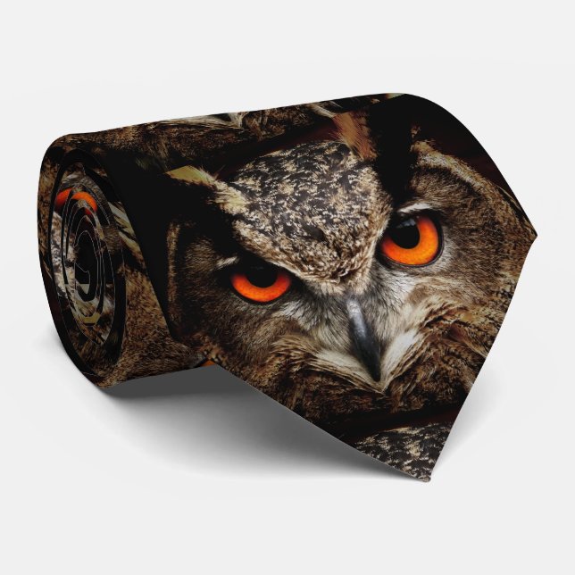 Uhu owl with Terrifying eyes Tie (Rolled)