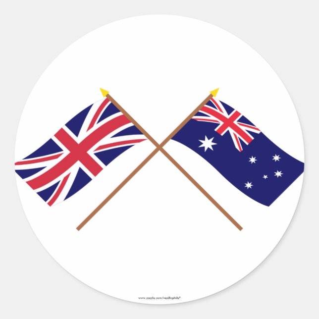 UK and Australia Crossed Flags Classic Round Sticker (Front)