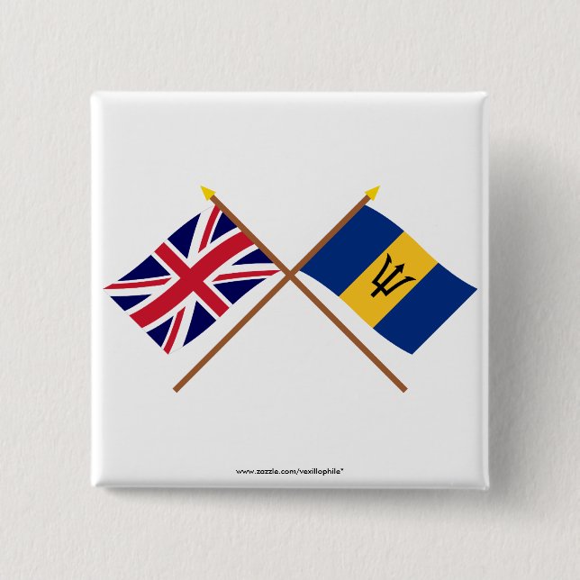 UK and Barbados Crossed Flags 2 Inch Square Button (Front)