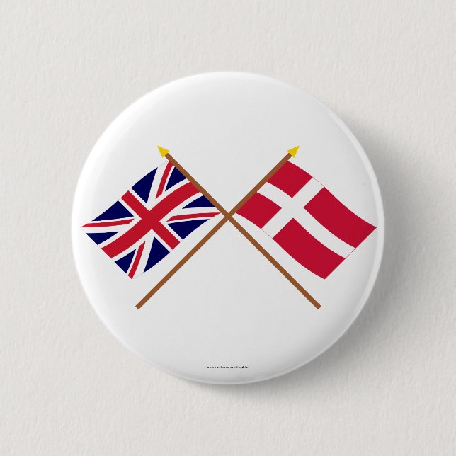 UK and Denmark Crossed Flags 2 Inch Round Button (Front)