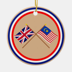 UK and Malaysia Crossed Flags Ceramic Ornament