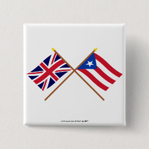 UK and Puerto Rico Crossed Flags 2 Inch Square Button