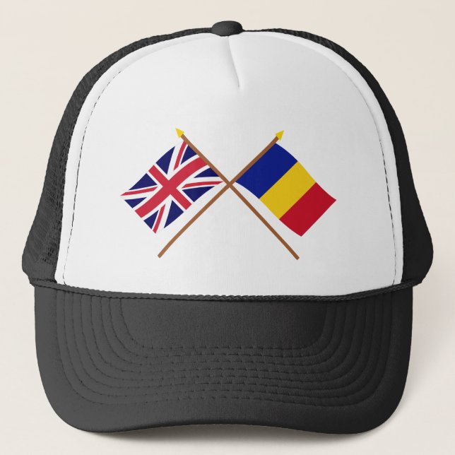 UK and Romania Crossed Flags Trucker Hat (Front)