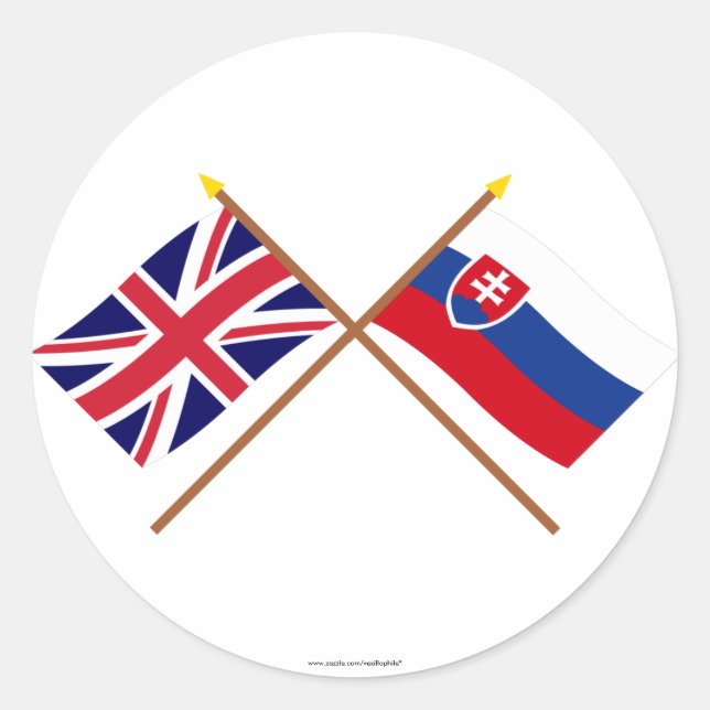 UK and Slovakia Crossed Flags Classic Round Sticker (Front)