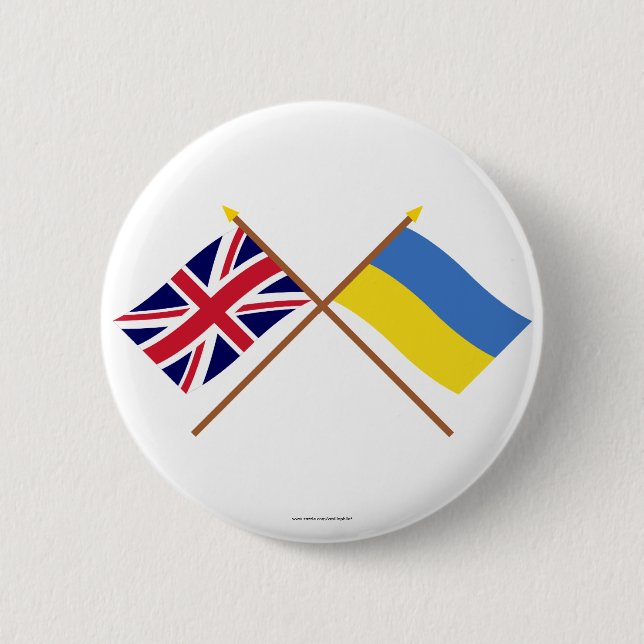 UK and Ukraine Crossed Flags 2 Inch Round Button (Front)