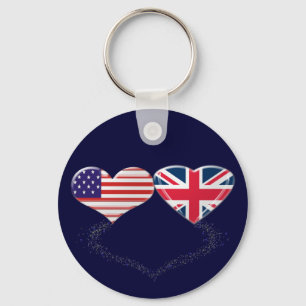UK and USA Hearts Flag and Ticker tape Keychain