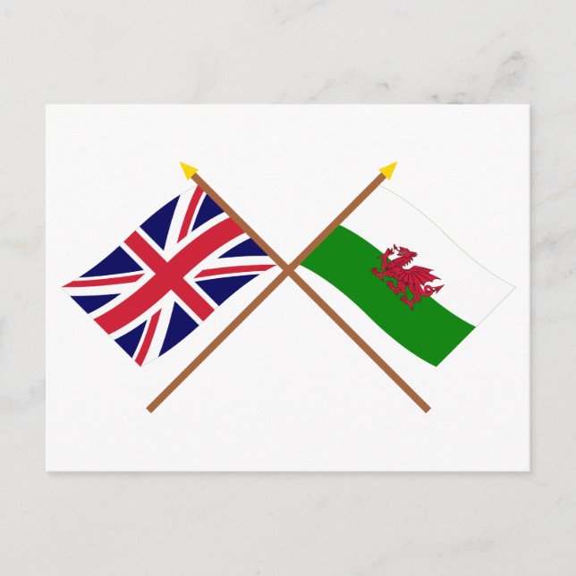 UK and Wales Crossed Flags Postcard (Front)