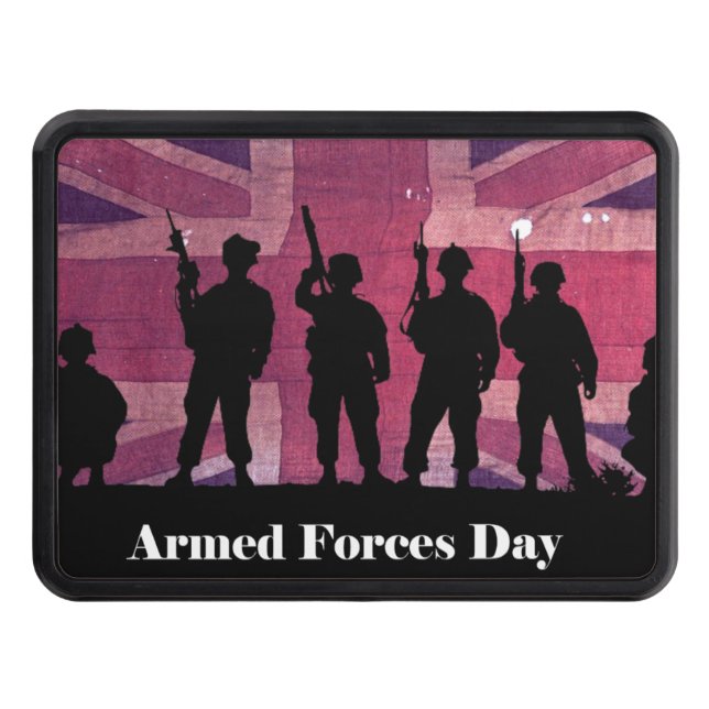 UK Armed Forces Day Union Flag with Soldiers Trailer Hitch Cover (Front)