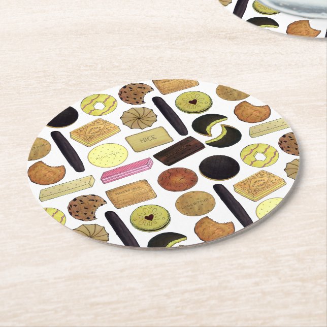 UK British Biscuits Shortbread Rich Tea Digestives Round Paper Coaster (Angled)