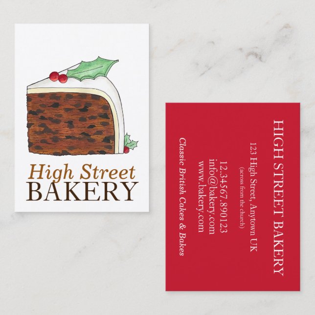 UK British Christmas Cake Shop Bakery Food Business Card (Front/Back)