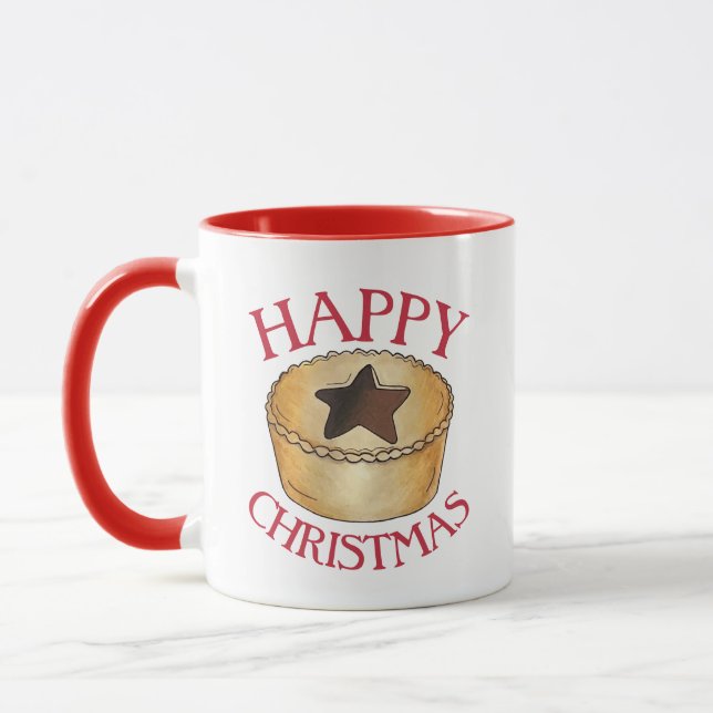 UK British Food Fruit Mince Pie Happy Christmas Mug (Left)