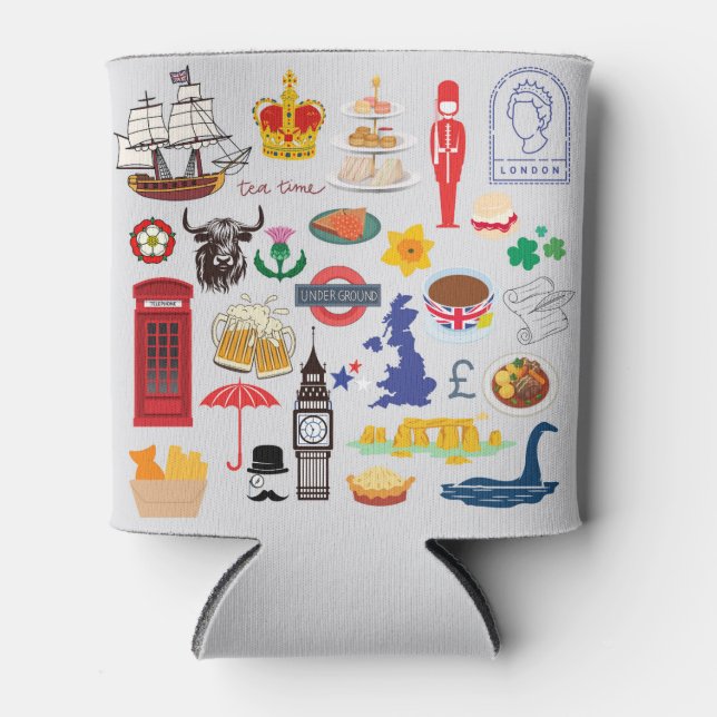 UK British Symbols Can Cooler (Front)