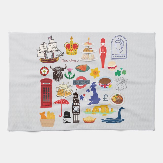 UK British Symbols Kitchen Towel (Horizontal)