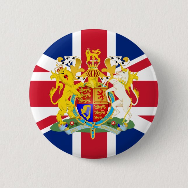UK Coat of Arms & Flag 2 Inch Round Button (Front)