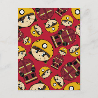 UK Firefighter Patterned Postcard