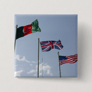 UK Flag between the Afghan and US flags 2 Inch Square Button