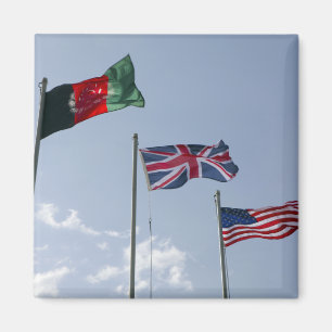 UK Flag between the Afghan and US flags Magnet
