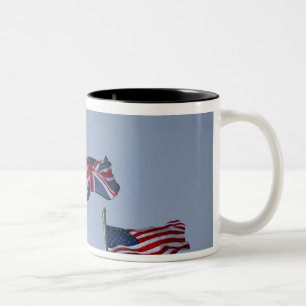 UK Flag between the Afghan and US flags Two-Tone Coffee Mug
