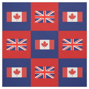 UK Flag, Canada Flag on Red & Navy Blue Fabric