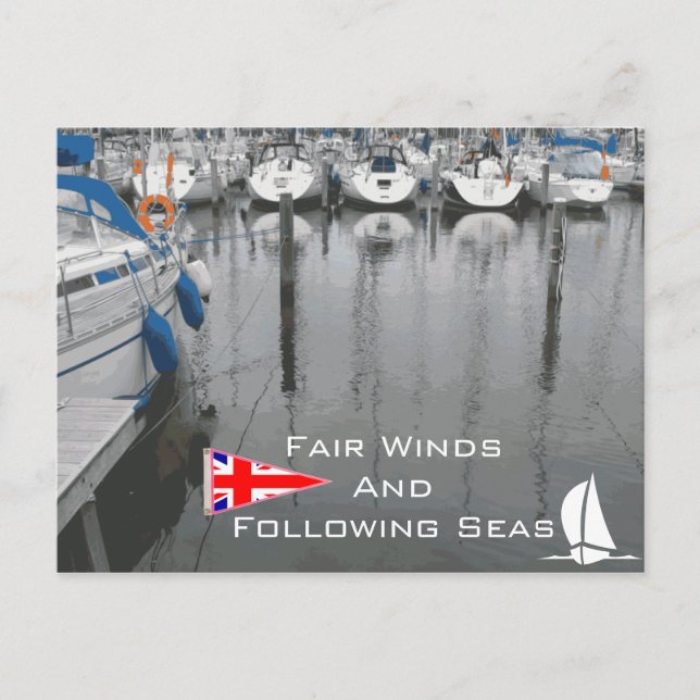 UK Flag Fair Winds Following Seas Nautical Phrase Postcard (Front)