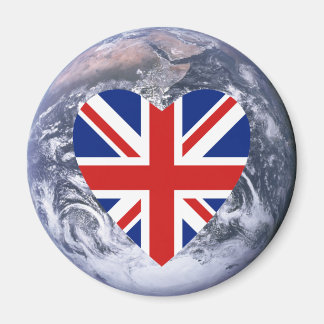UK Flag Heart over Planet Earth Magnet