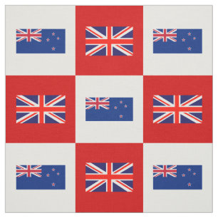 UK Flag, New Zealand Flag on Red & White Fabric