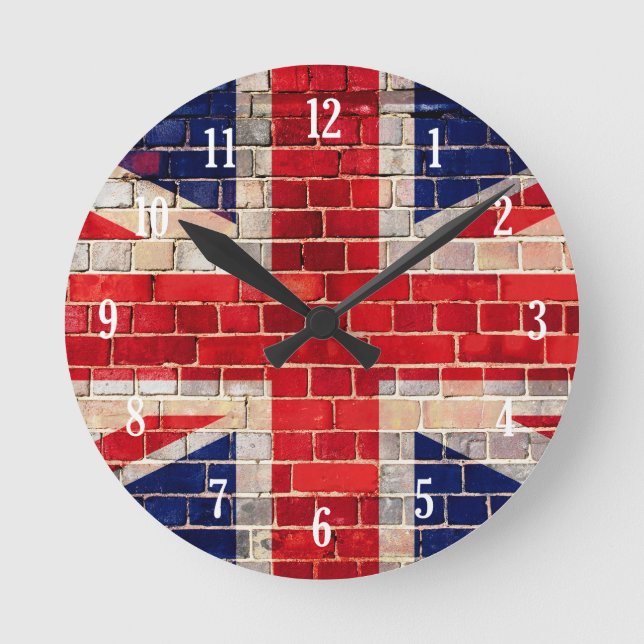 UK flag on a brick wall Round Clock (Front)