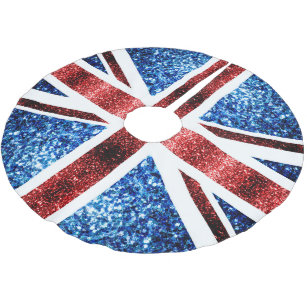 UK flag red and blue sparkles glitters Brushed Polyester Tree Skirt