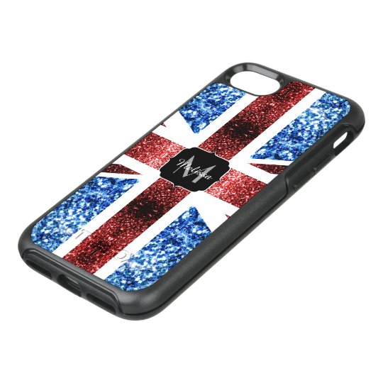 UK flag red and blue sparkles glitters Monogram OtterBox Symmetry iPhone 7 Case