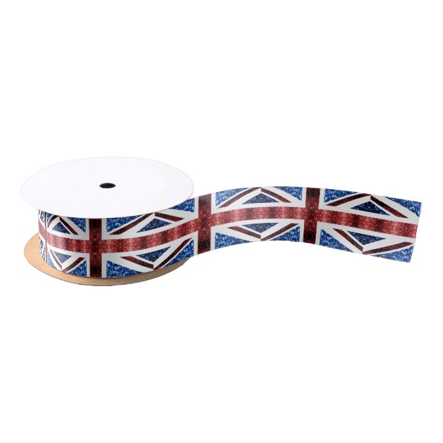 UK flag red and blue sparkles glitters Satin Ribbon (Spool)