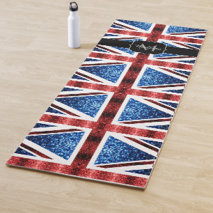 UK flag red blue sparkles glitter pattern Monogram Yoga Mat