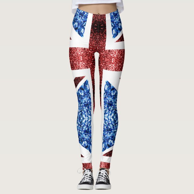 UK flag red blue sparkles glitters Leggings (Front)