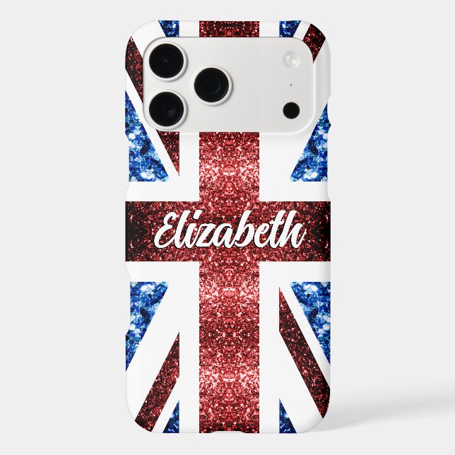 UK flag red blue sparkles glitters Monogram name (Back)