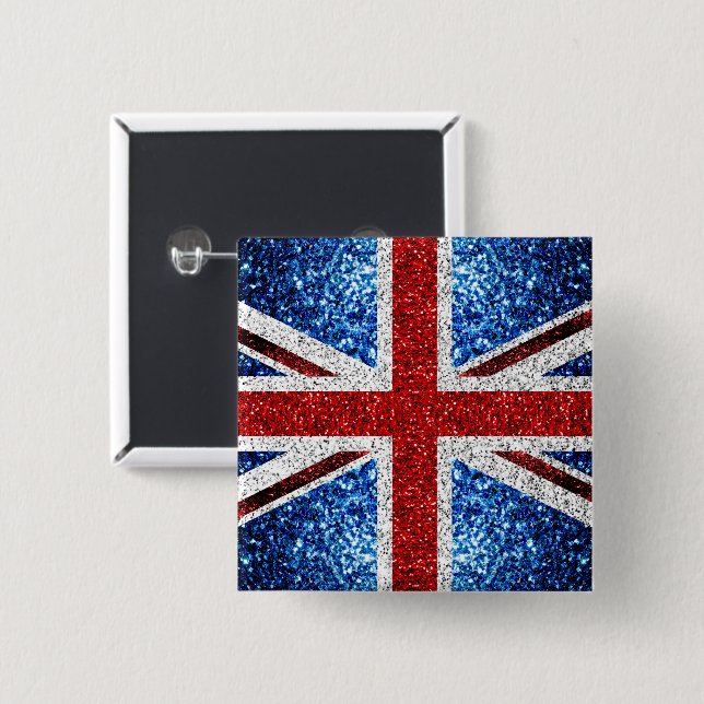 UK flag red blue white sparkles glitters 2 Inch Square Button (Front & Back)