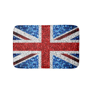 UK flag red blue white sparkles glitters Bath Mat