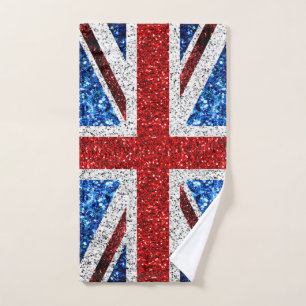 UK flag red blue white sparkles glitters Bath Towel Set