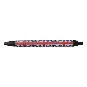 UK flag red blue white sparkles glitters Black Ink Pen