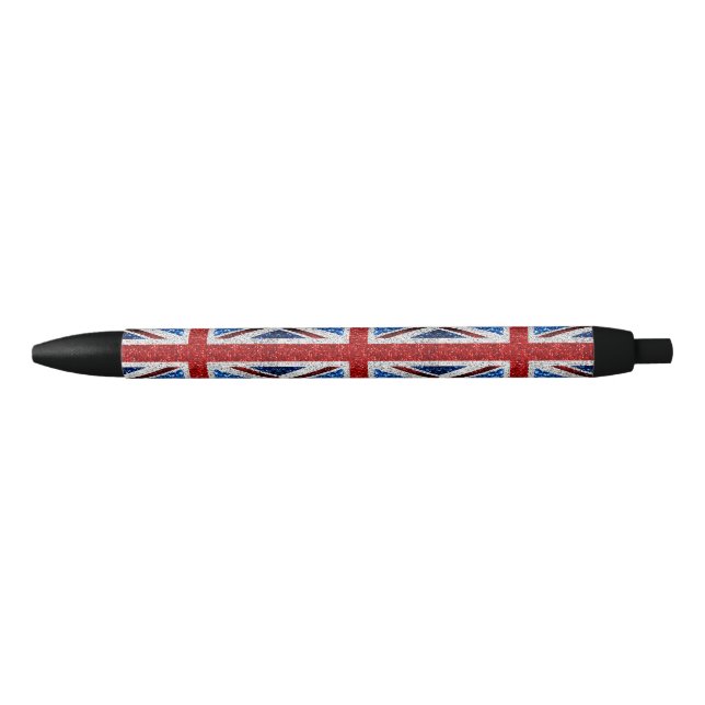 UK flag red blue white sparkles glitters Black Ink Pen (Front)