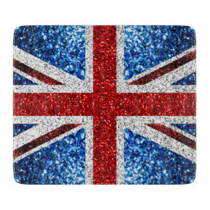 UK flag red blue white sparkles glitters Cutting Board