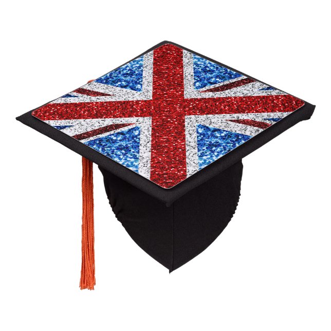 UK flag red blue white sparkles glitters Graduation Cap Topper (Angled)